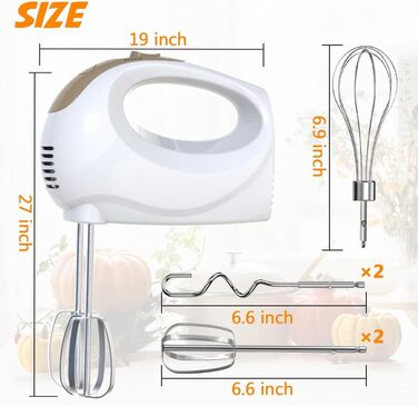 Електричний міксер CX-6613 білий: 5 швидкостей, набір насадок (міксер, вінчик, гачки для тіста)