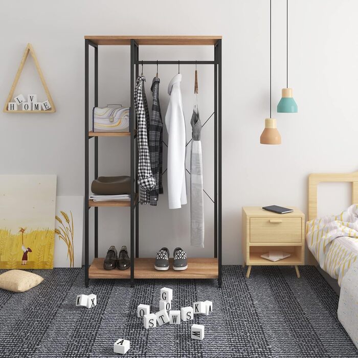 WOLTU Clothes Rack - Organised Clothes Rack, Wardrobe Clothes Rail, Laundry Rack, Open Wardrobe with 4 Shelves for Bedroom, Hallway, Wood and Steel