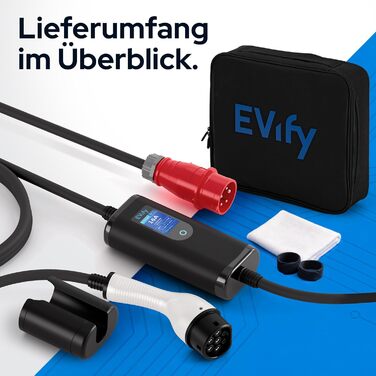 Зарядний пристрій (wallbox) для електромобіля 11 кВт Typ 2, кабель CEE 16A - Typ 2 5м, 3 фази, портативна станція, регульована потужність