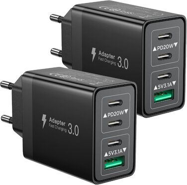 Подвійний зарядний пристрій Aioneus з USB-C та USB-A (40W, PD 3.0) - 2 шт. для iPhone, Samsung та інших телефонів (чорний)