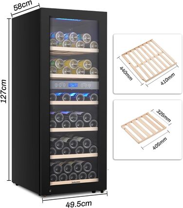Kalamera 45 Bottle Dual Zone Wine Refrigerator - 120 Liter Capacity with LCD Display