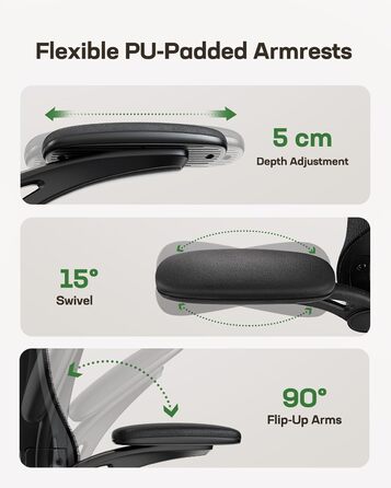 Офісний стіл Марсаїл: ергономічне крісло з регульованою поперековою підтримкою, підголівником та підлокітниками, регулювання висоти та функція гойдання, чорний