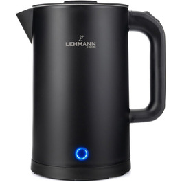 Електричний чайник LEHMANN з нержавіючої сталі 1,7л, 2200W, швидкий нагрів, подвійні стінки, автовимкнення та захист від перегріву, BPA-free, для дитячого харчування, чаю та кави, чорний