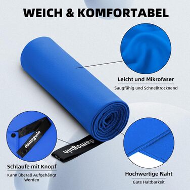 Набір з 3-х рушників з мікрофібри (великий 180х80 см, 2 шт. маленький 80х40 см) - швидковисихаючі спортивні рушники для фітнесу, пляжу, басейну та подорожей (темно-синій)