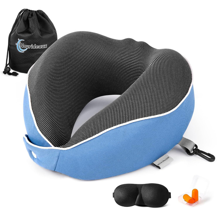 Подушка для шиї в дорозі: зручна підтримка для подорожей літаком, авто та відпочинку. (Блакитний)