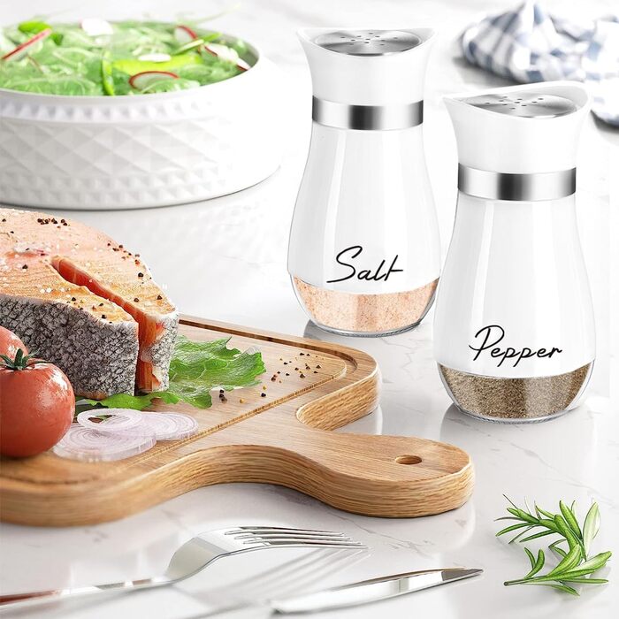 Набір для солі та перцю з нержавіючої сталі з скляною пляшечкою, диспенсер для спецій, аксесуари для кухні, дому, ресторану, обіднього столу (білий)