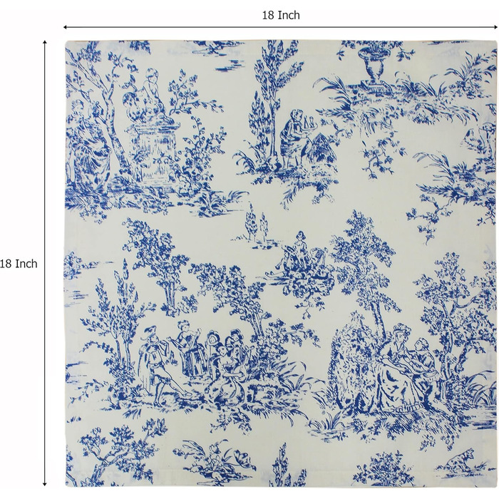 COTTON CRAFT Fabric Napkins, 12 Pieces, 100% Cotton, Reusable, French Toile Dinner, Everyday Use, Spring, Summer, Autumn, Christmas, Vacation, Party, Gift, Soft, Absorbent, 45.7 x
