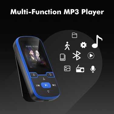 MP3 плеєр Bluetooth 5.3 з кліпсою, HiFi плеєр для спорту та дітей, 64GB, FM-радіо, диктофон, крокомір, екран 1.5