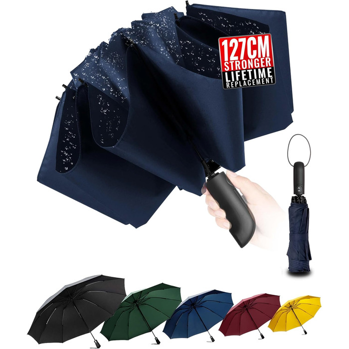 Чоловічий складаний парасолька від дощу Conlun Kompakter, стійкий до вітру, 127 см, чорно-синій