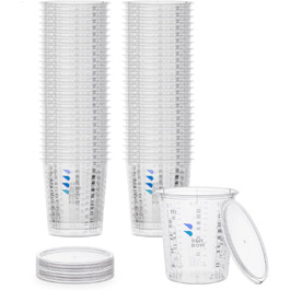 Professional measuring cup 50x 385ml with 6 lids featuring diverse scales - measuring cup, mixing cup, paint mixing cup, paint measuring cup, disposable mixing cup