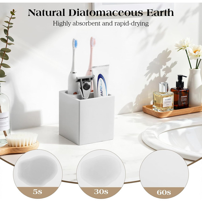 Тримач для зубних щіток Luxspire з 5 відсіками, з кремнеземом, для ванної кімнати, швидковисихаючий, для електричної зубної щітки та пасти, для стільниці, кухні, білий мармур, 5 відсіків - 1 упаковка (світло-сірий, 3 відсіки - 1 упаковка)