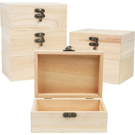 BELLE VOUS Natural Wooden Boxes (Pack of 6) - 5.8 x 4.0 x 2.5 inches - Blank Wooden Boxes with Hinged Lid & Front Closure - Jewelry Boxes to Decorate, Craft & Hobbies