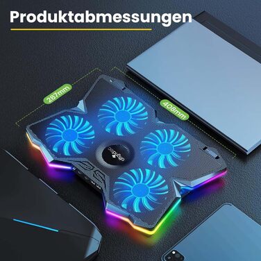 Охолоджувач для ноутбука Offgridtec K25 Pro, підставка з 4 тихими вентиляторами (1100 об/хв), 2 USB-порти, регулювання висоти, ергономічний дизайн для геймерських ноутбуків та консолей 10-17 дюймів, синій