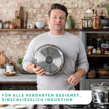 Сковорода Tefal Jamie Oliver Cook's Direct 28 см з нержавіючої сталі для індукції. Антипригарне титанове покриття, термоіндикатор, жаростійка, з клепаним руків'ям.