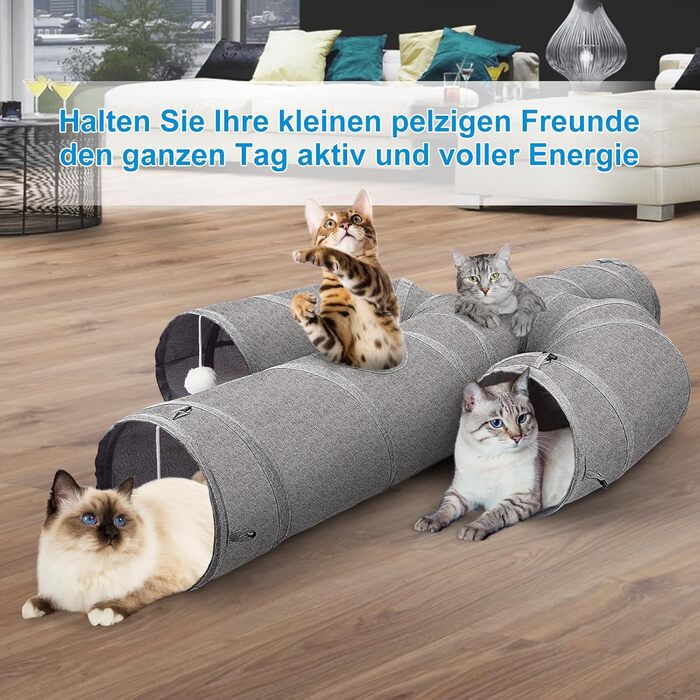 Cat Tunnel Toy, Collapsible Cat Tunnel for Indoor Cats, Interactive Peek-a-Boo Hole, Pet Tunnel with Cat Wand Toy (Cactus Shape, L-120CM, Dia-30CM)