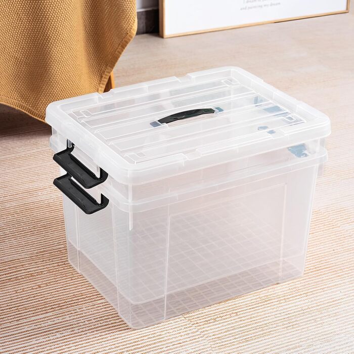 Cetomo Storage Boxes, Portable Plastic Boxes with Lids, Organizer Containers with Handle and Clips, Stackable, Nesting, for Home and Office, Transparent, 90L-3 Pack (45L*3)