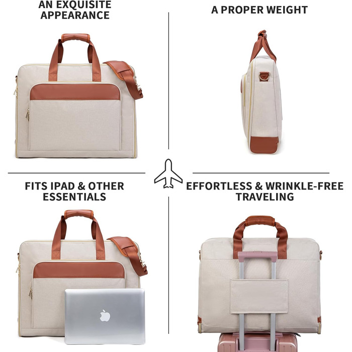 Portable Garment Bag, Men's Garment Bag for Business Travel, Large Leather Travel Bag with Shoe Compartment (Size L, Beige)