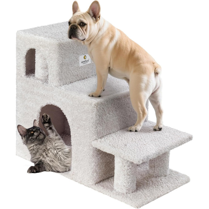 Сходинки для собак Veehoo: 3 сходинки, ліжко, печеринка, для маленьких собак та котів, сірий, 67x34x52 см, до 45 кг