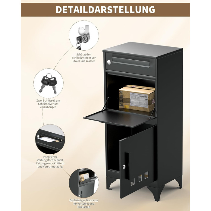 Поштовий ящик вуличний Edestah Anthrazit з газетницею (37x37x10 см), персоналізований з табличкою для імені, захист від реклами, поштова скринька