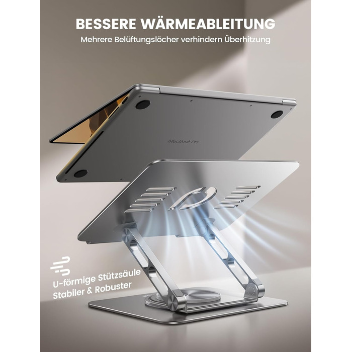 Підставка для ноутбука Lamicall - регульована, 360° обертання, складна, алюмінієва, для офісу/дому, сумісна з Macbook Pro Air, 10-17.3'