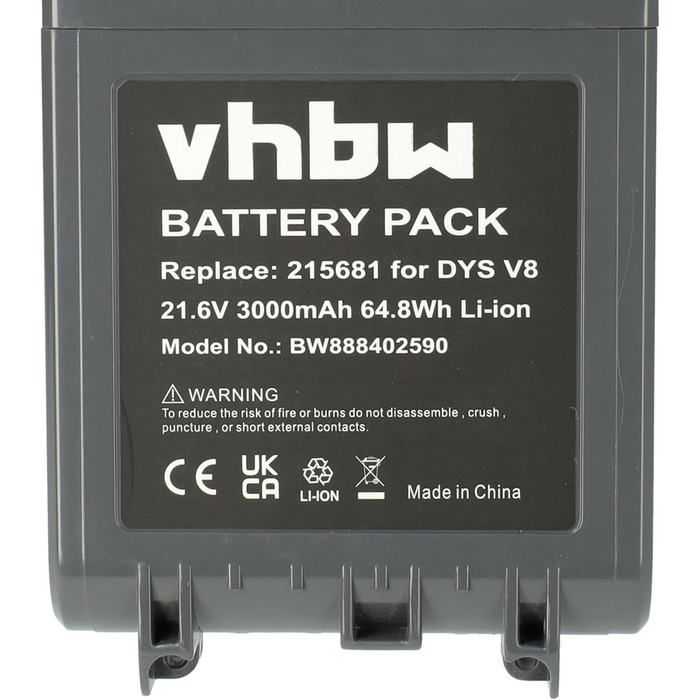 Акумулятор сумісний з пилососами Dyson SV10, V8, V8 Absolute, SV12, V8 Animal, V8 Absolute (3000 mAh, 21,6 V, Li-Ion)
