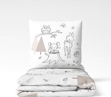 Дитяча постільна білизна 135x200/80x80, Райдуга та лісові тварини - преміум якість, 100% бавовна, для дівчаток та хлопчиків