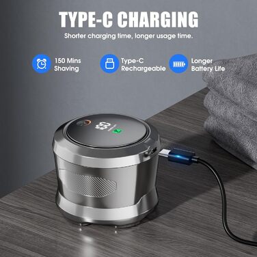 Електричний голковий бритва RealPlus для чоловіків з гладкою головою, IPX7 водонепроникний, з LED-дисплеєм, USB-C, час роботи 150 хв