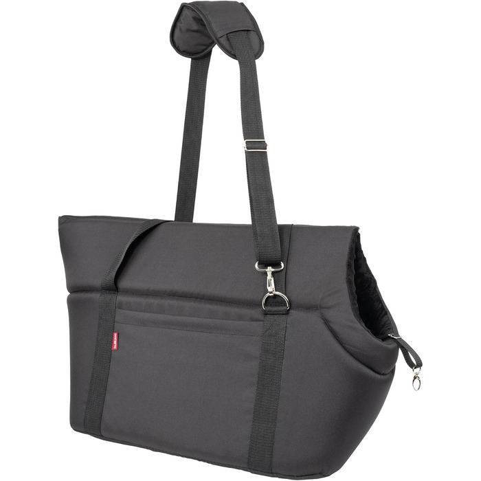 Сумка-переноска для собак та котів | Сумка на плече для тварин з гумкою та карабіном | до 15 кг | Матеріал: штучний замш (вельвет) | Розмір: L | Чорний колір (52 x 35 x 39 см)