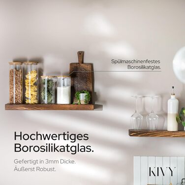 Скляні контейнери для зберігання KIVY з кришкою, 4 шт по 1200 мл - герметичні банки для продуктів, контейнери для кухні з бамбуковою кришкою