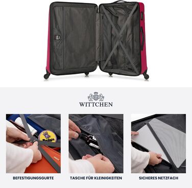 Набір валіз WITTCHEN Globe Line: 4 валізи, жорсткий корпус ABS, телескопічна ручка, кодовий замок, 4 колеса. Підходить для Lufthansa, Eurowings, Ryanair, Condor, Discover Airlines (Рожевий)