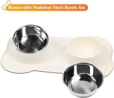 Миска для собак VIVAGLORY Splashfree - не розливається, з нержавіючої сталі та силіконовим килимком, 1310 мл, для кемпінгу, колір слонова кістка