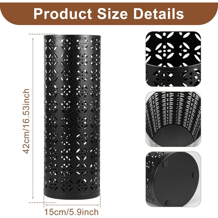 Металева підставка для парасоль та тростинок Rain Collection, 15x15x42 см (Чорний)