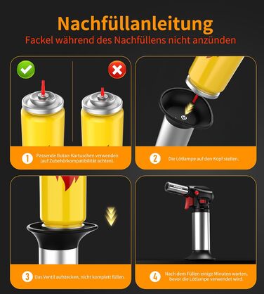 Пальник Бусен для приготування крем-брюле, приготування їжі, кемпінгу, кулінарії та хобі, сріблястий (бутан не входить до комплекту)