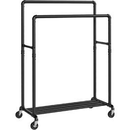SONGMICS Clothes Rack, Clothes Rail, Coat Rack with 2 Clothes Rails and Shelf, Wheels, Load Capacity up to 110 kg, Industrial Design, for Bedroom, Dressing Room, white HSR060W01 (Black)