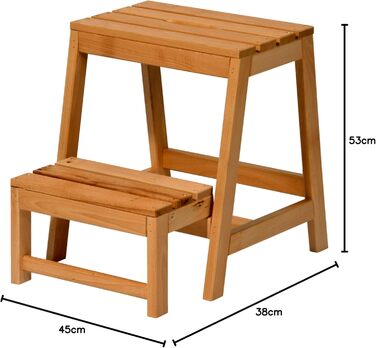 Дерев'яний двоступеневий табурет-сходинка dobar Green Label, масив бука, складний, 53x38x45 см, натуральний, для дому
