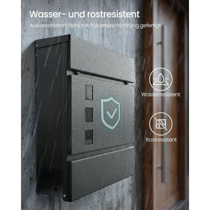 Поштовий ящик SONGMICS XXL з газетницею, антрацит, 37x37x10.5 см, з ключем, захист від реклами, сучасний, для дому та саду