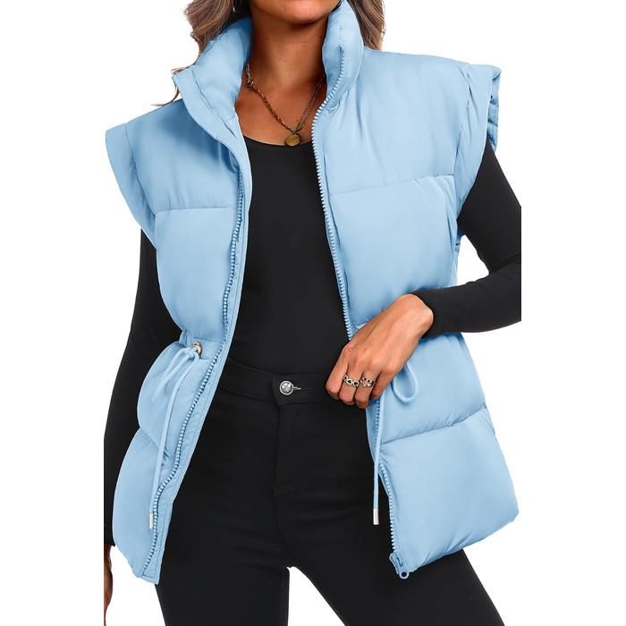 Жіноча велика пухова жилетка ELLEVEN, стеганий, з капюшоном, на блискавці, без рукавів, з кишенями, світло-блакитна