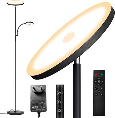 Стельовий LED-прожектор 42W з регулюванням яскравості та лампою для читання, 4200LM, 2700K-6500K, дистанційне керування, сенсорне управління, сучасна підлогова лампа для вітальні, спальні, офісу