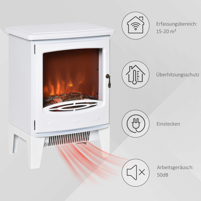 HOMCOM LED Electric Fireplace Standalone Fireplace with Flame Effect 900/1800W Metal & ABS Plastic in White 39 x 26 x 54.8 cm for a Cozy Atmosphere