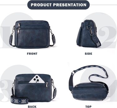 Сумка жіноча через плече MUIIKOLA середнього розміру шкіряна темно-синього кольору з широким м'яким ременем