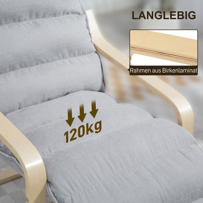 HOMCOM Lounger Chair with Adjustable Footrest, Velvet-Look for Living Room Rocking Chair with Armrests, Recliner, Reading Chair Light Grey | Aosom