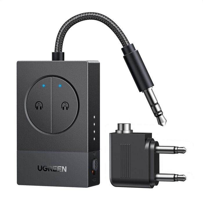 UGREEN Bluetooth адаптер-трансмітер 5.4 для літака та автомобіля, передавач аудіосигналу з роз'ємом 3.5 мм (Jack) для Airfly