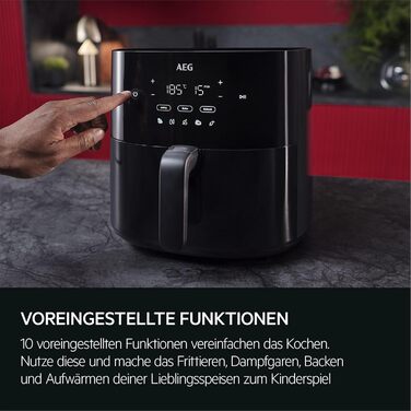 AEG AAF3B Hot Air Fryer / IF Design Award 2024 / Little to no oil / 8 programs / programmable / preheat function / 3.3l / dishwasher-safe / heat protection / flip reminder / black, 3.3l capacity, Series 6000