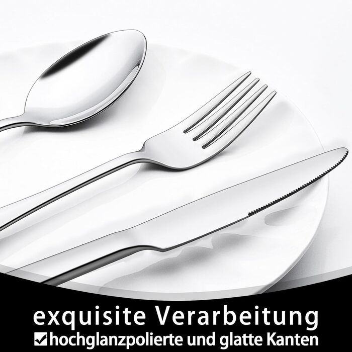 Набір столових приборів Terlulu на 12 осіб (72 шт.) з нержавіючої сталі, з ножами для стейка. Столовий набір з виделкою, ложкою та ножем. Елегантний столовий прилад для дому, ресторану, вечірки. Можна мити в посудомийній машині, квадратні краї.