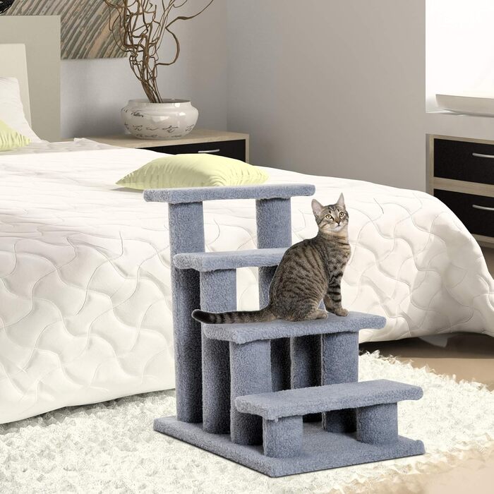 PawHut Pet Stairs Cat Stairs Dog Stairs Stairs for Cats and Dogs 4 Steps Gray 63.5x43x60cm
