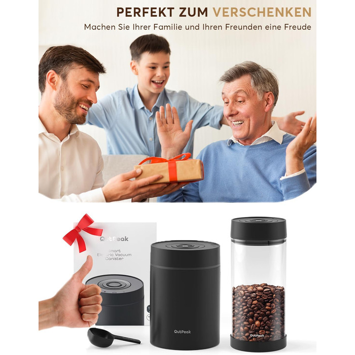 OUTPEAK 2025 Kilo Auto Вакуумна кавова банка 1,8L для 601.0 г кавових зерен, автоматичне керування, бак з нержавіючої сталі з ложкою, свіжість на 6 місяців (Вибір чемпіона бариста) 1.8L-S/Steel-Space Grey