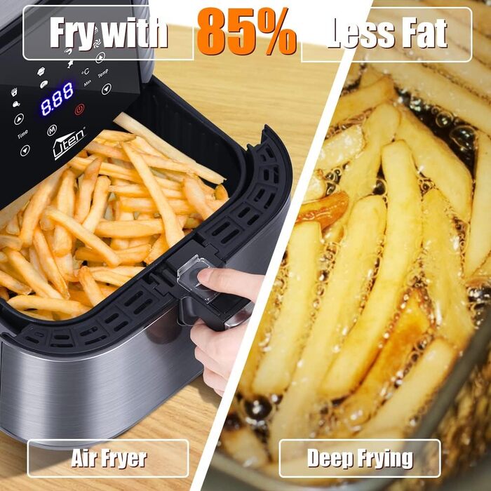 Фритюрниця повітряна, 4L, Heißluftfritteuse XL для 2-6 осіб, 1500W, з функцією підігріву та підтримки тепла, без олії, антипригарний кошик, 32 рецепти, білий колір