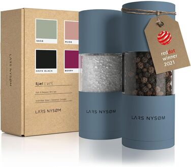 LARS NYSØM Salt and Pepper Mill Set made of Stainless Steel with Adjustable Ceramic Grinder - 2 Pieces | Manual Spice Mills with High-Quality Design (2 pcs) (Stone Blue)