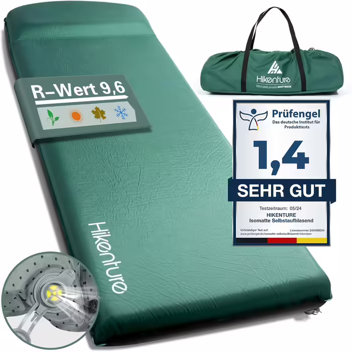 HIKENTURE Self-Inflating Sleeping Pad, 8CM Thick Foam Camping Mattress, Self-Inflating Air Mattress, Comfortable Sleeping Mat for Outdoor, Tent, Hiking (Dark Green)