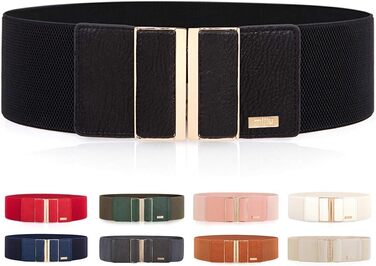 Жіночий еластичний широкий пояс для талії з пряжкою з металу, 7.5 см, чорний (для обхвату 32'-35')